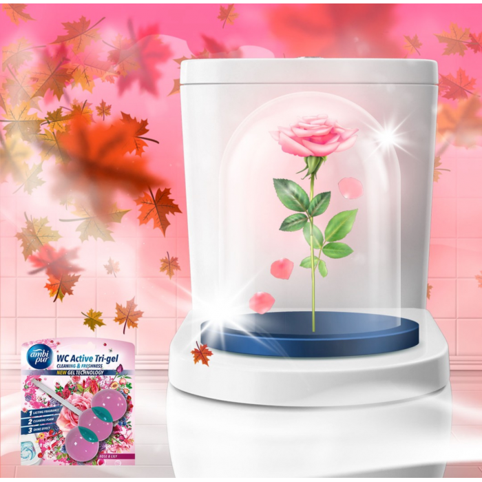 Гелевый подвесной блок для туалета Ambi Pur WC Active Tri-gel Роза и лилия, 45 г - 